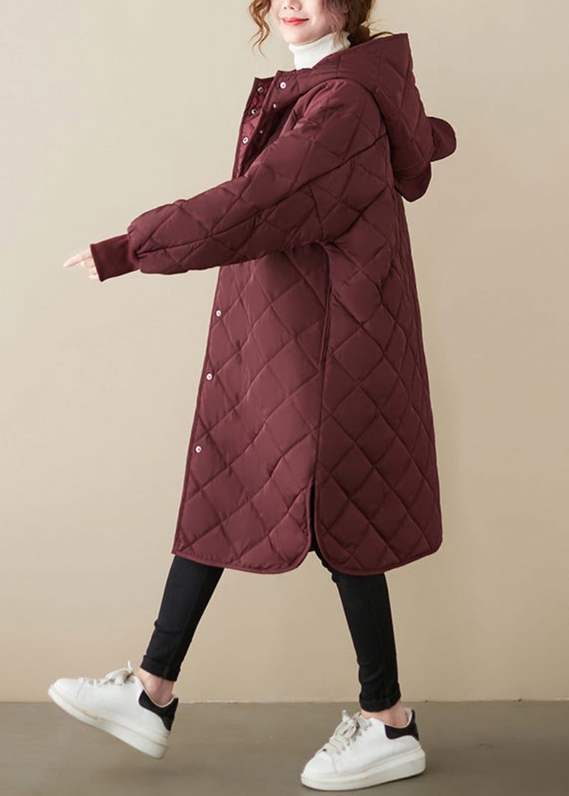 Casual Mulberry Hooded Patchwork Fina Bomullsfyllda Kappor Vinter - Dunjackor för kvinnor