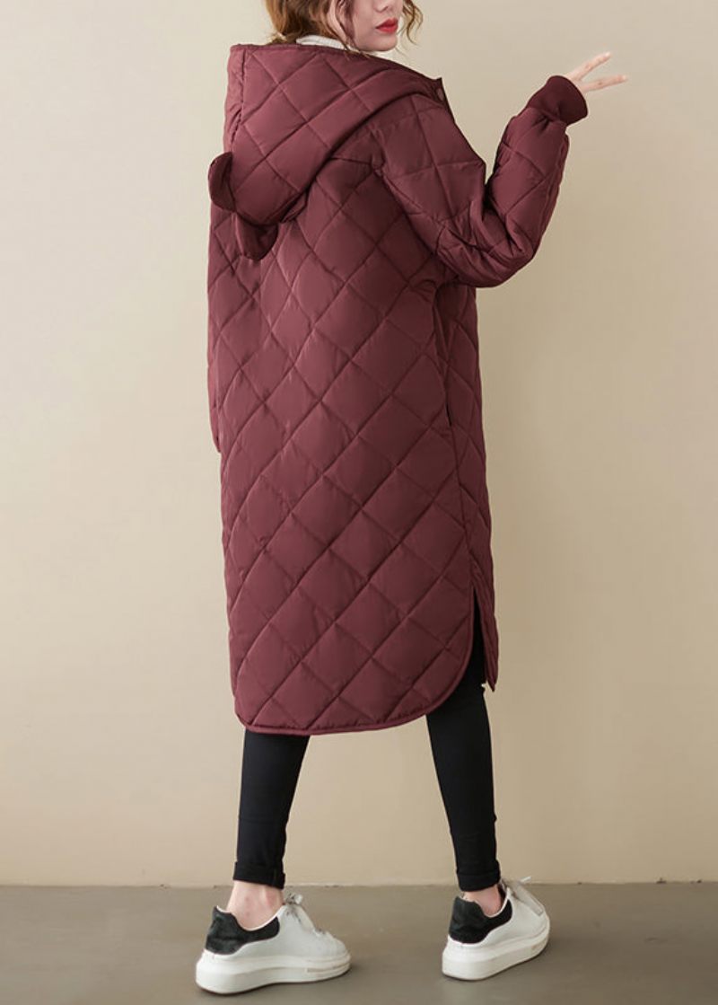 Casual Mulberry Hooded Patchwork Fina Bomullsfyllda Kappor Vinter - Dunjackor för kvinnor