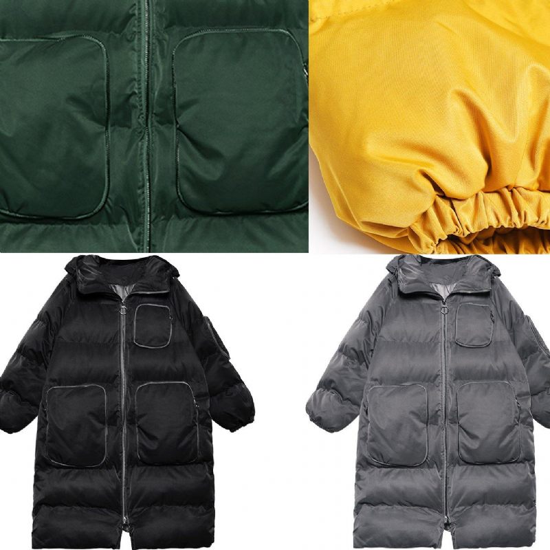 Casual Oversized Jackor Kappor Gula Huvor Parkas Med Dragkedja - Grön