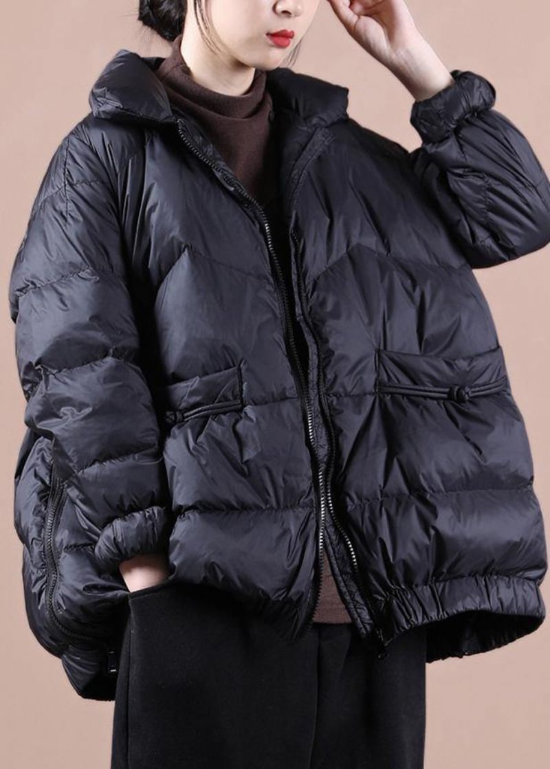 Casual Plus Size Kläder Dam Parkas Dragkedja Överrock Svart Stativ Krage Varma Vinterjackor