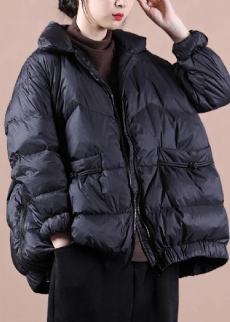 Casual Plus Size Kläder Dam Parkas Dragkedja Överrock Svart Stativ Krage Varma Vinterjackor