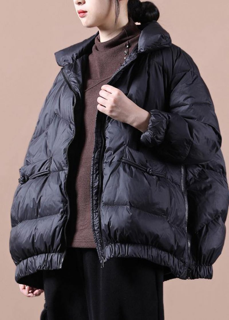 Casual Plus Size Kläder Dam Parkas Dragkedja Överrock Svart Stativ Krage Varma Vinterjackor - Röd