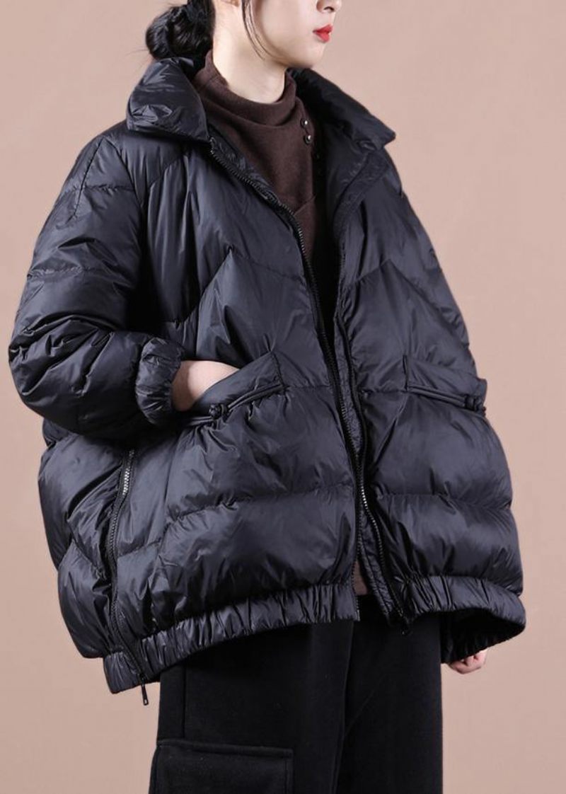 Casual Plus Size Kläder Dam Parkas Dragkedja Överrock Svart Stativ Krage Varma Vinterjackor - Röd