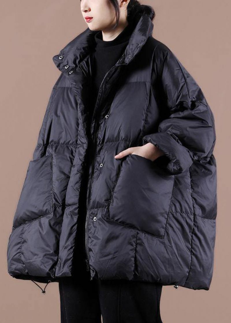 Casual Plus Size Kläder Damparkas Jackor Svart Stativ Krage Stora Fickor Dunrock Vinter