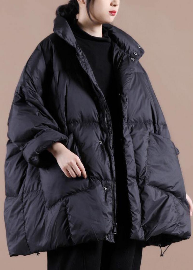 Casual Plus Size Kläder Damparkas Jackor Svart Stativ Krage Stora Fickor Dunrock Vinter - Svart