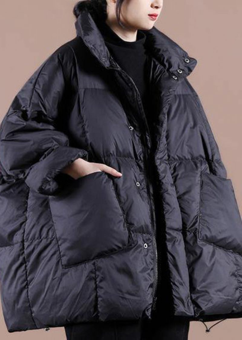 Casual Plus Size Kläder Damparkas Jackor Svart Stativ Krage Stora Fickor Dunrock Vinter - Svart