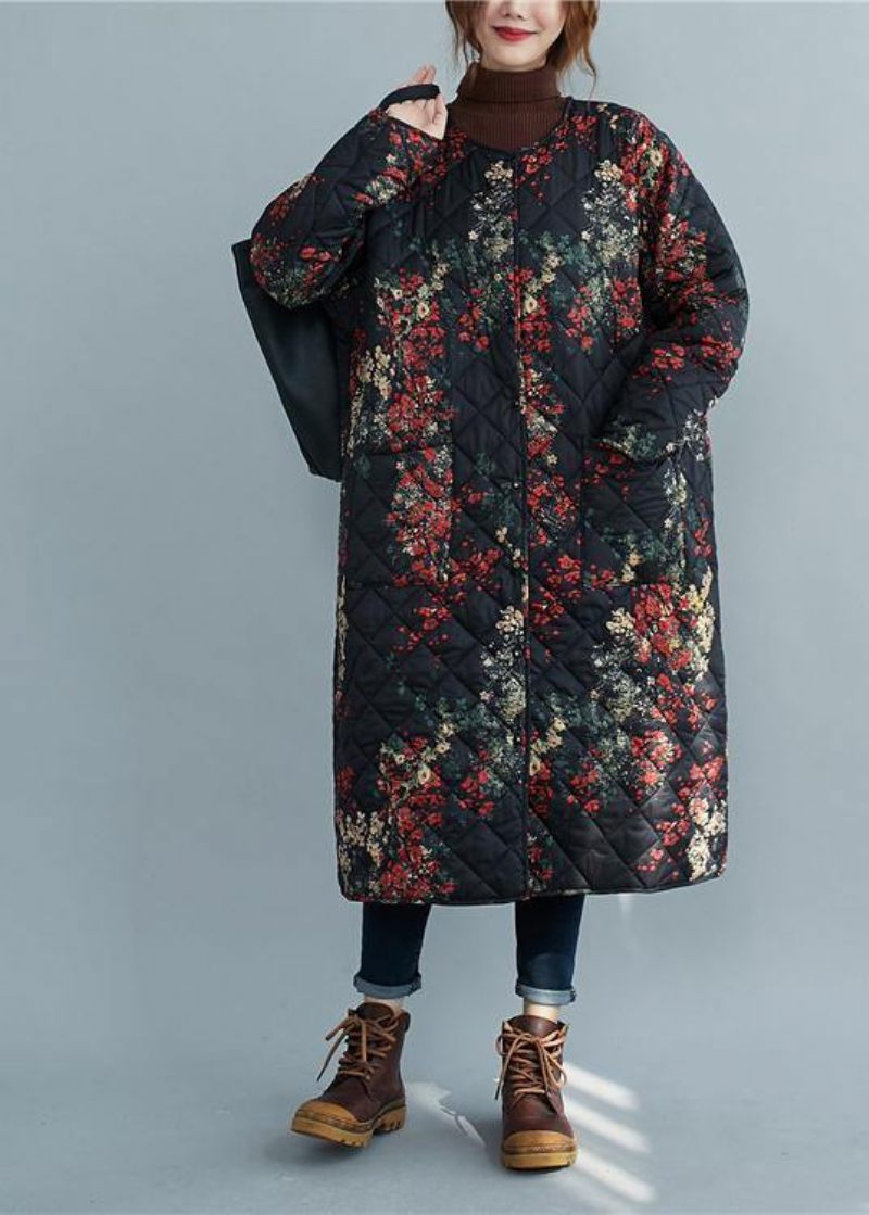 Casual Plus Size Kläder Vinterkappor Blommiga Fickor Vinter Parkas - Dunjackor för kvinnor