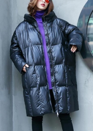 Casual Plus Size Varm Vinterkappa Överjacka Svarta Parkas Med Dragkedja