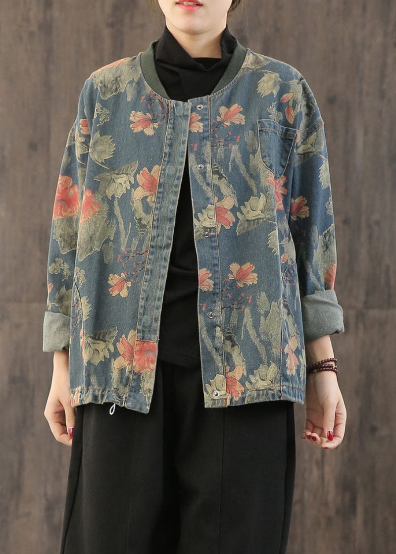 Casual Retro Print Button Fall Denim Coat - Dunjackor för kvinnor