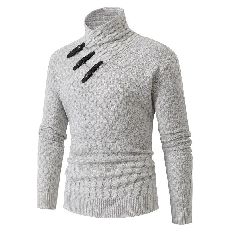 Casual Slim Knit Tröja Pullover Höst Och Vinter Långärmad Scarf Krage Herr - Svart