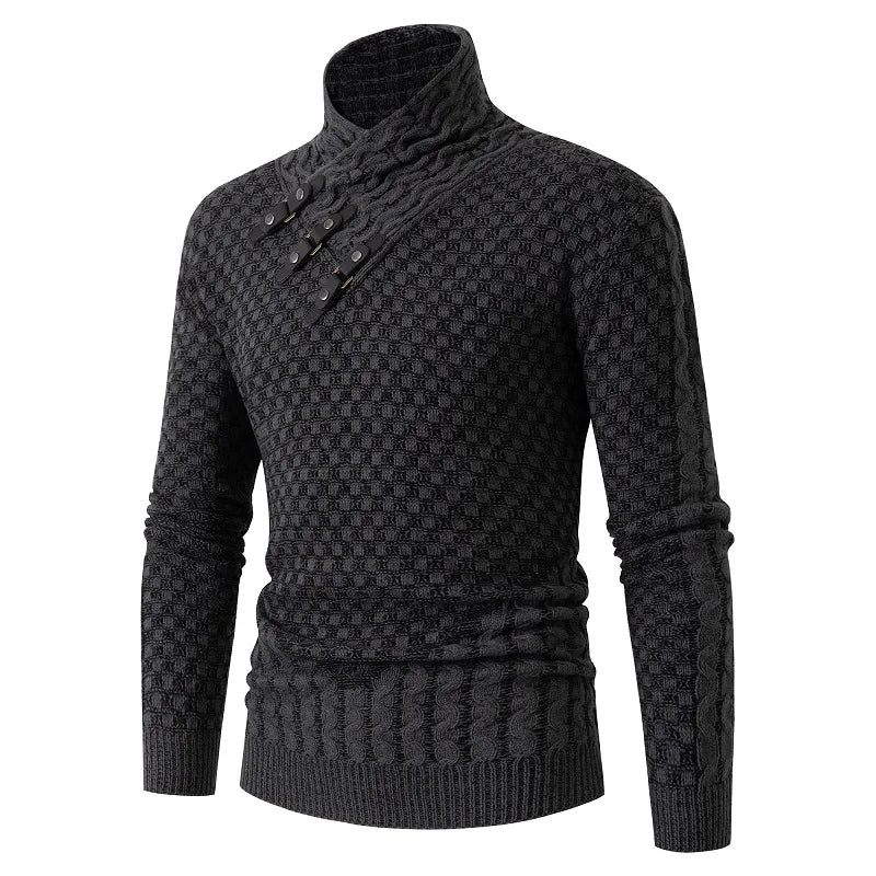 Casual Slim Knit Tröja Pullover Höst Och Vinter Långärmad Scarf Krage Herr - Svart