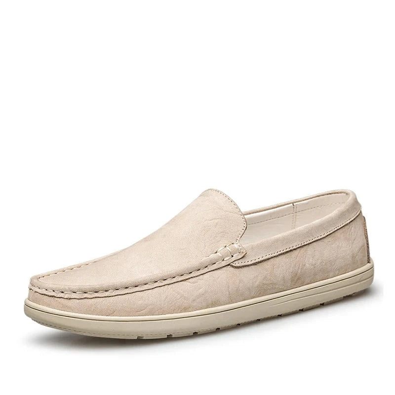 Casual Spring Herrskor Slip On Äkta Läder Loafers Bekväma Handgjorda Designerskor - Beige