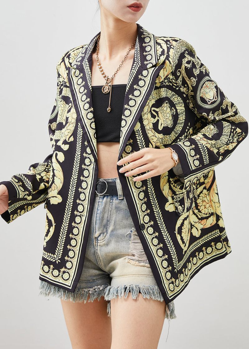 Casual Svart Original Design Print Spandex Coat Spring