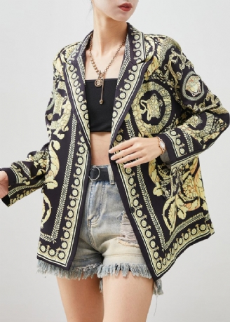 Casual Svart Original Design Print Spandex Coat Spring