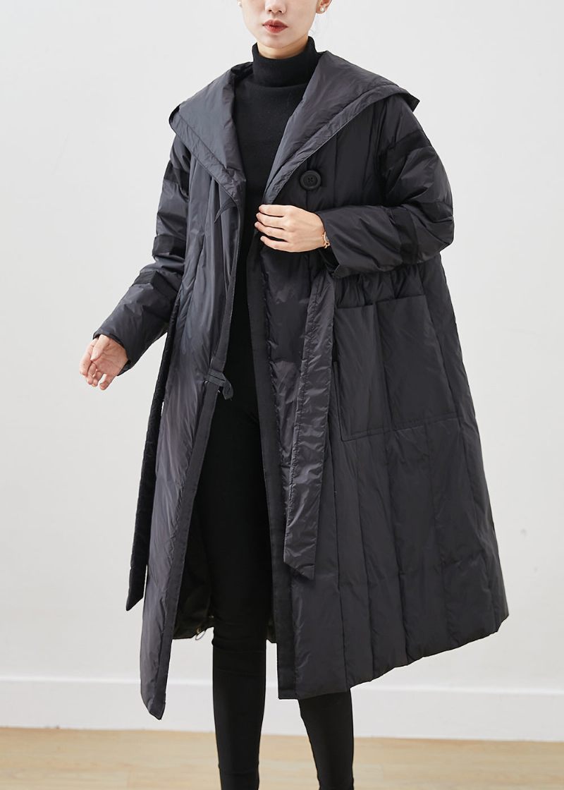 Casual Svart Oversized Tie Midja Duck Down Dunrockar Vinter