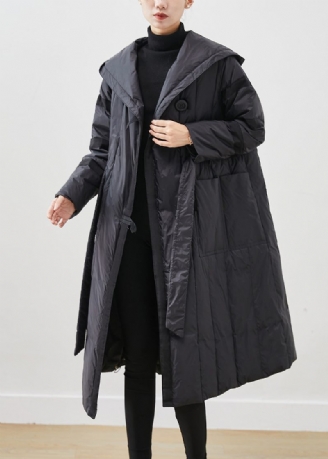 Casual Svart Oversized Tie Midja Duck Down Dunrockar Vinter