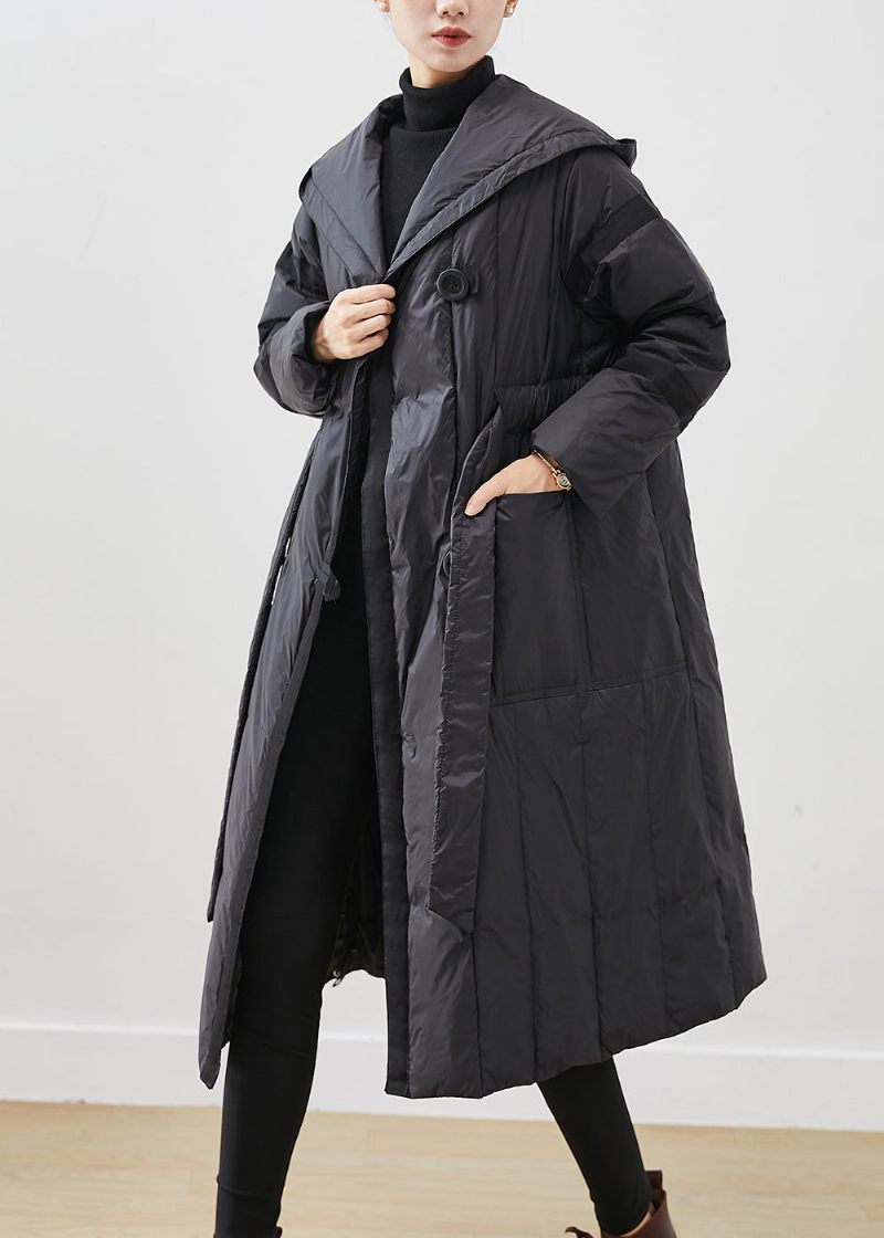 Casual Svart Oversized Tie Midja Duck Down Dunrockar Vinter - Dunjackor för kvinnor