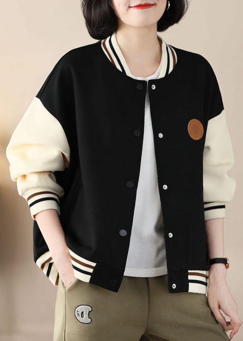 Casual Svart Stativ Krage Oversized Patchwork Cotton Coats Spring