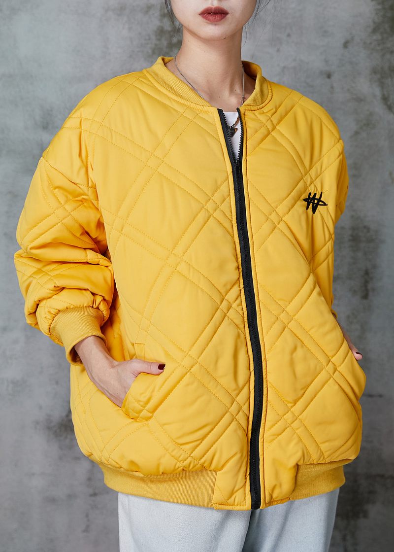 Casual Yellow Zip Up Fine Bomullsfyllda Jackor Spring