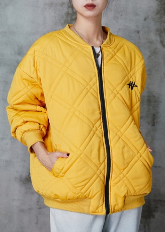 Casual Yellow Zip Up Fine Bomullsfyllda Jackor Spring