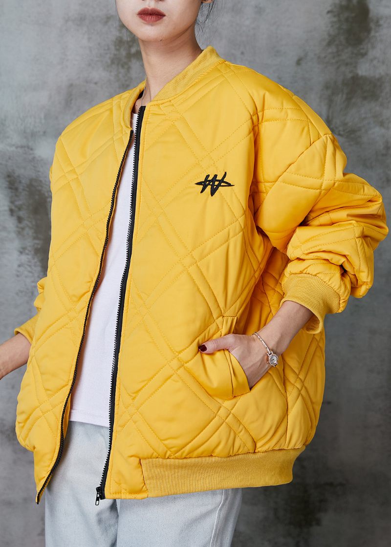 Casual Yellow Zip Up Fine Bomullsfyllda Jackor Spring - Vinterkappor för kvinnor