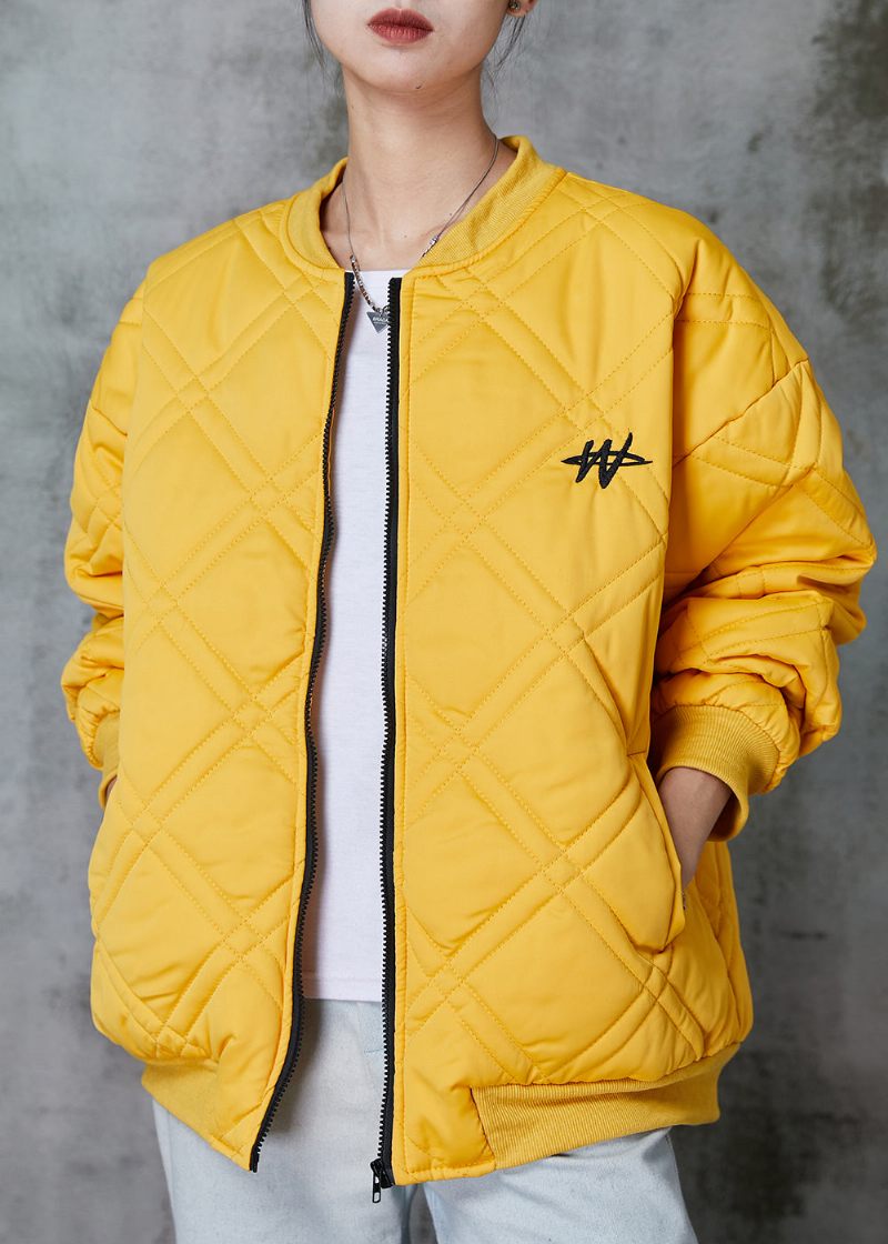 Casual Yellow Zip Up Fine Bomullsfyllda Jackor Spring - Vinterkappor för kvinnor