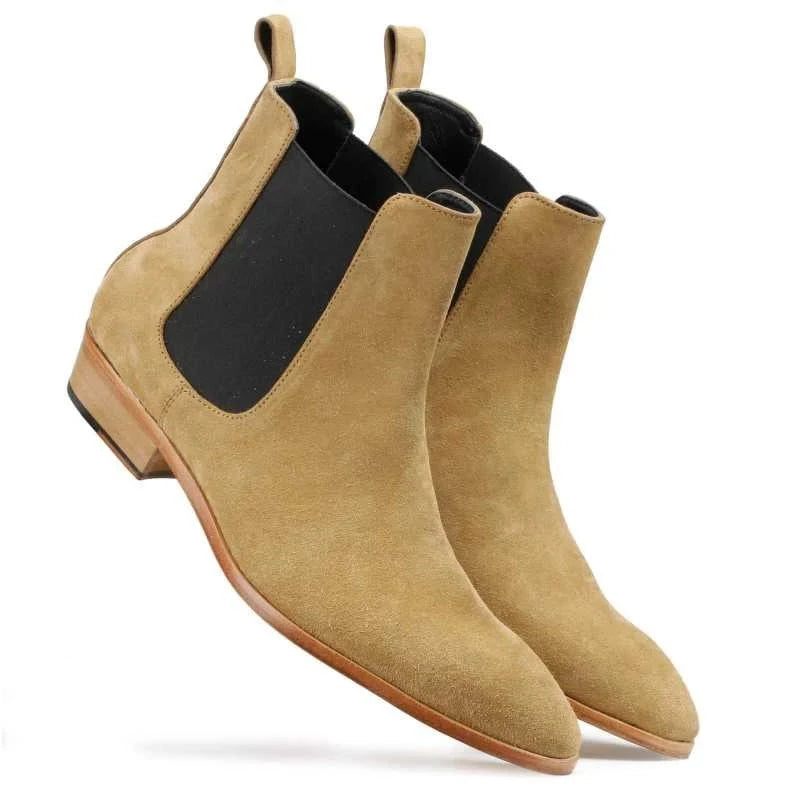 Chelsea Boots Handgjorda Vinter Män Skor Add Velvet Work Basic Designer Herr - Brun