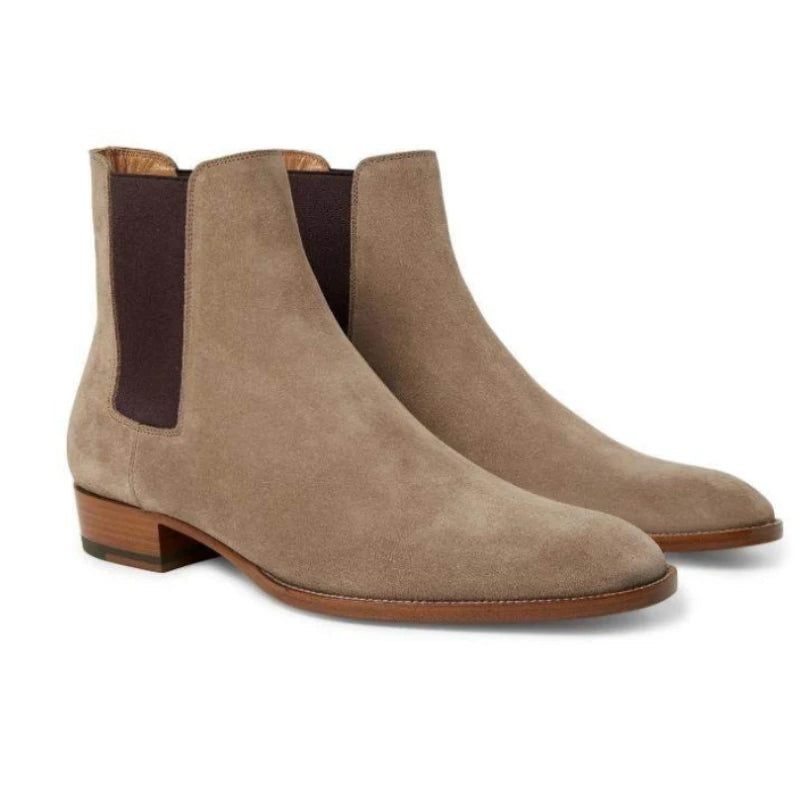 Chelsea Boots Herr Mocka Äkta Läder Matt Spetsiga Låg Klack Business Formella Stövlar Klassiska Komfort Andas - Kaki