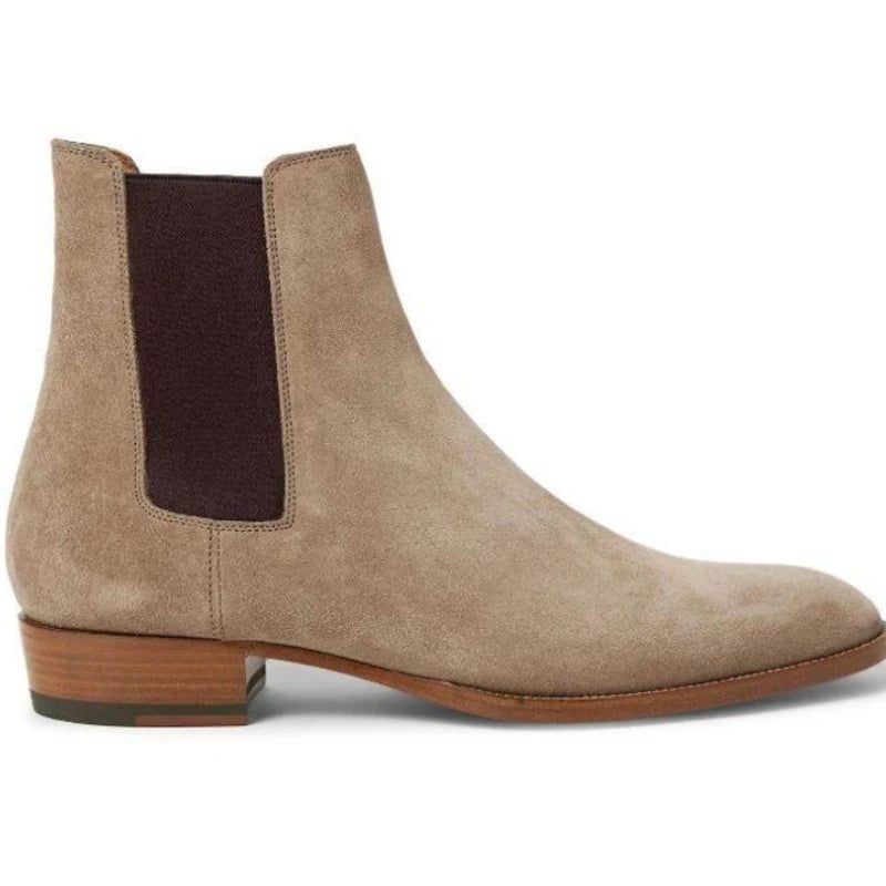 Chelsea Boots Herr Mocka Äkta Läder Matt Spetsiga Låg Klack Business Formella Stövlar Klassiska Komfort Andas - Kaki