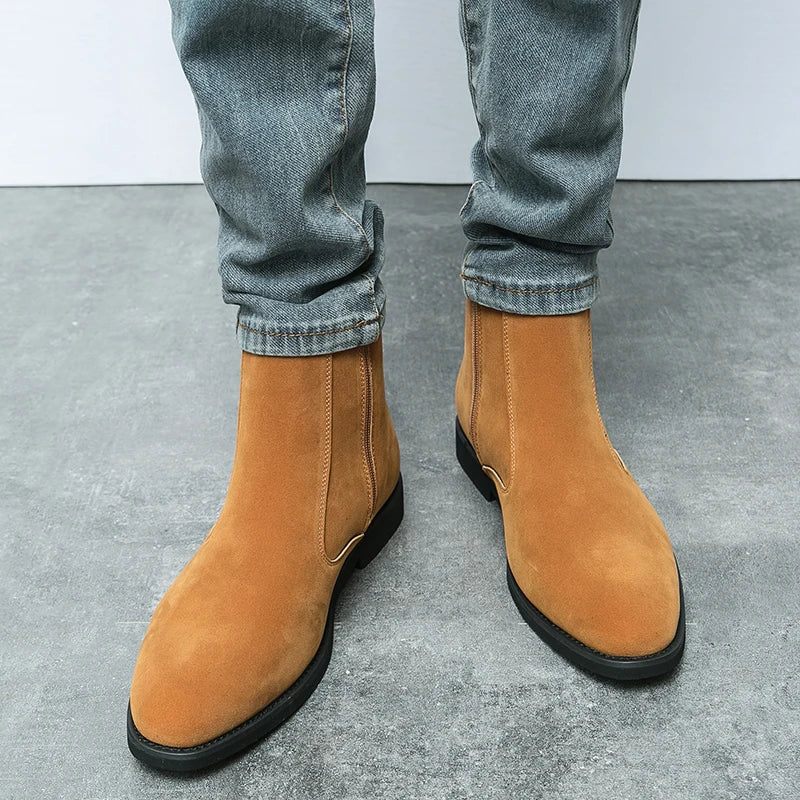 Chelsea Boots Herr Solid Låg Klack Side Zipper Professionella Klassiska Jeansstövlar - Brun