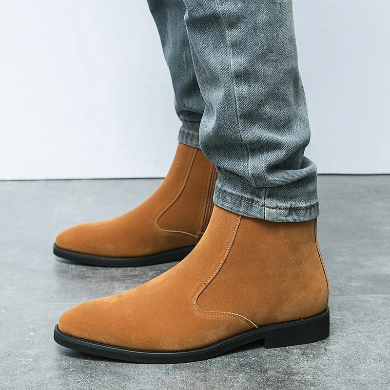 Chelsea Boots Herr Solid Låg Klack Side Zipper Professionella Klassiska Jeansstövlar - Brun