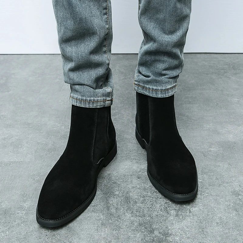 Chelsea Boots Herr Solid Låg Klack Side Zipper Professionella Klassiska Jeansstövlar - Brun