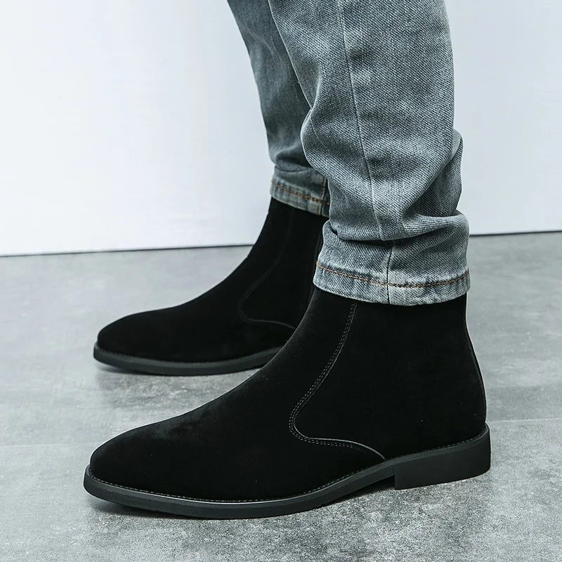 Chelsea Boots Herr Solid Låg Klack Side Zipper Professionella Klassiska Jeansstövlar - Brun