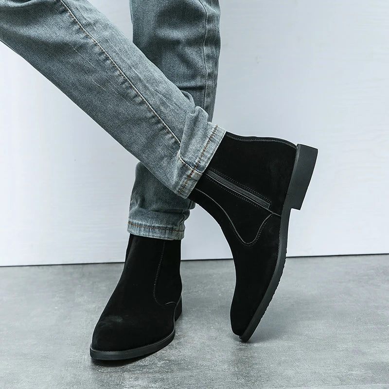 Chelsea Boots Herr Solid Låg Klack Side Zipper Professionella Klassiska Jeansstövlar - Brun