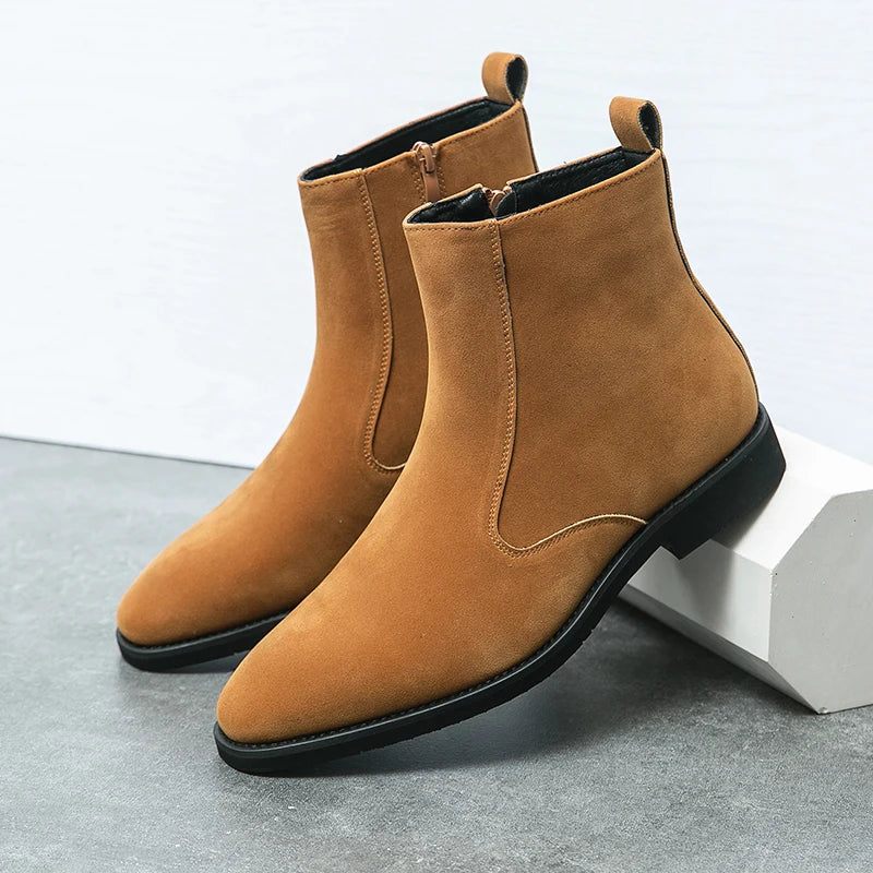 Chelsea Boots Herr Solid Låg Klack Side Zipper Professionella Klassiska Jeansstövlar - Brun