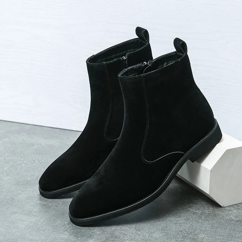 Chelsea Boots Herr Solid Låg Klack Side Zipper Professionella Klassiska Jeansstövlar - Brun