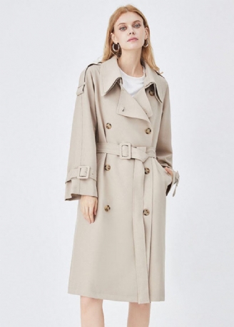 Chic Aprikos Dubbellagerkrage Dubbelbröst Bomull Cinch Trench Spring