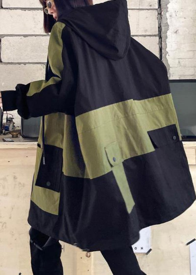 Chic Black Pockets Coat Med Dragkedja I Bomull - Vinterkappor för kvinnor