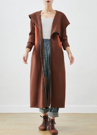 Chic Choklad Hooded Asymmetrisk Patchwork Coat Höst