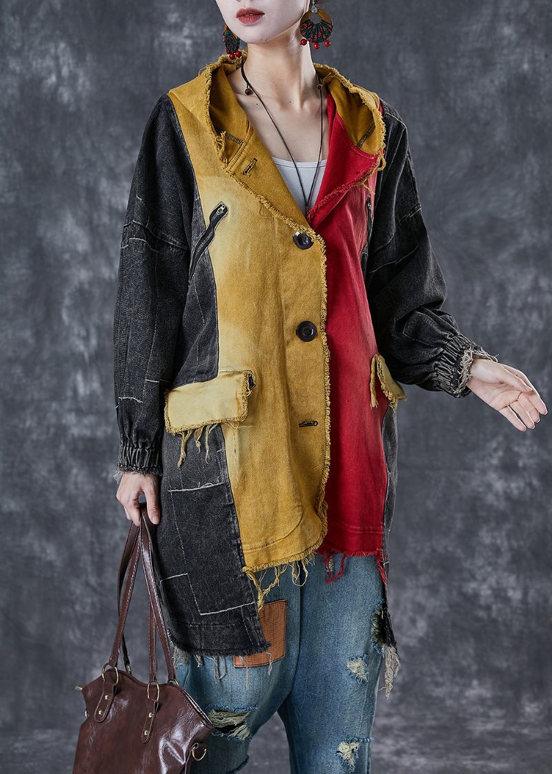 Chic Colorblock Asymmetrisk Patchwork Cotton Coat Höst - Trenchcoats för kvinnor