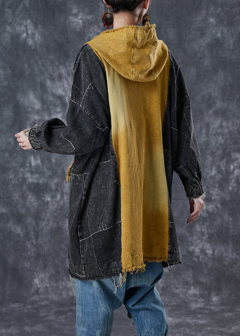 Chic Colorblock Asymmetrisk Patchwork Cotton Coat Höst - Trenchcoats för kvinnor