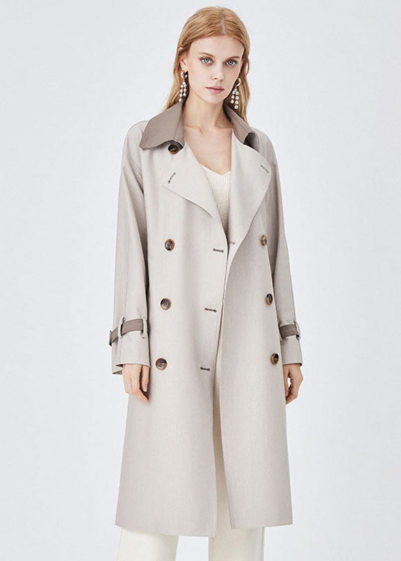 Chic Colorblock Turn-down Krage Patchwork Spandex Dubbelknäppt Trench Spring - Trenchcoats för kvinnor