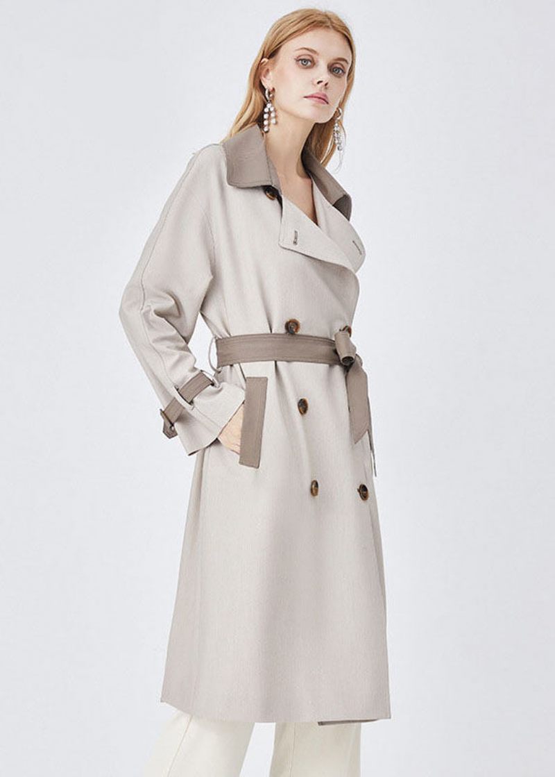 Chic Colorblock Turn-down Krage Patchwork Spandex Dubbelknäppt Trench Spring - Trenchcoats för kvinnor