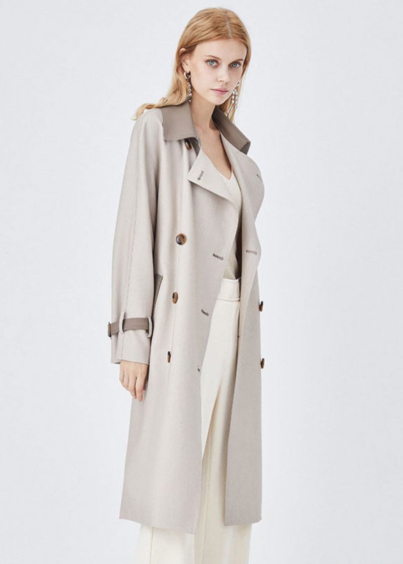 Chic Colorblock Turn-down Krage Patchwork Spandex Dubbelknäppt Trench Spring - Trenchcoats för kvinnor