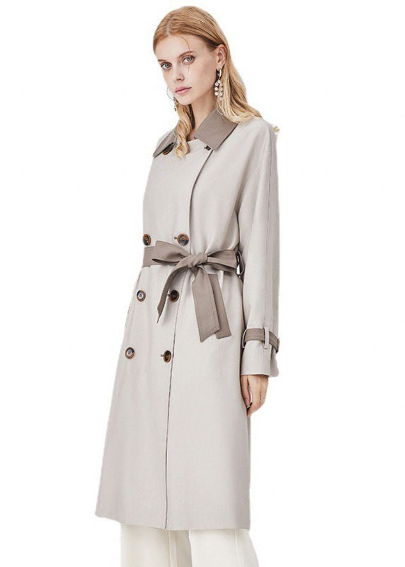 Chic Colorblock Turn-down Krage Patchwork Spandex Dubbelknäppt Trench Spring - Trenchcoats för kvinnor