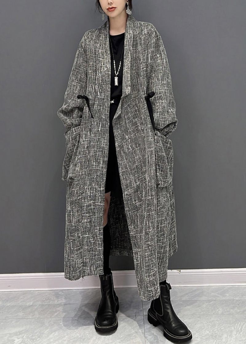 Chic Grå Nagg Rutad Button Trench Coats Fall