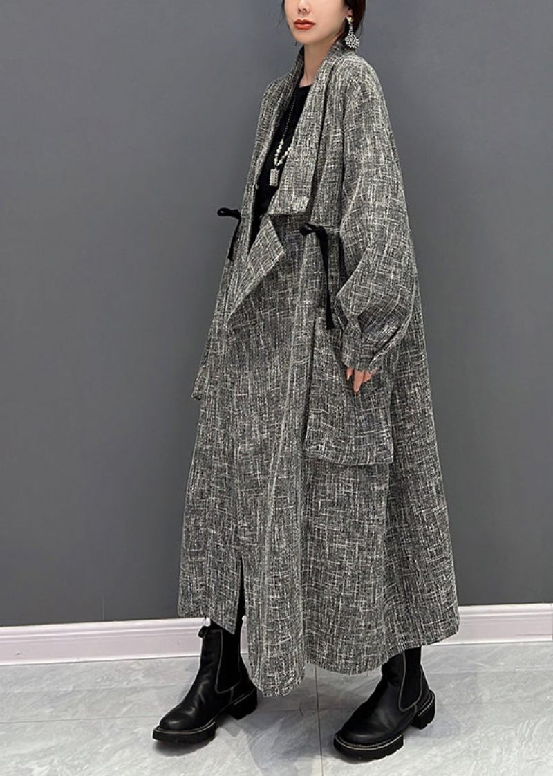 Chic Grå Nagg Rutad Button Trench Coats Fall - Trenchcoats för kvinnor