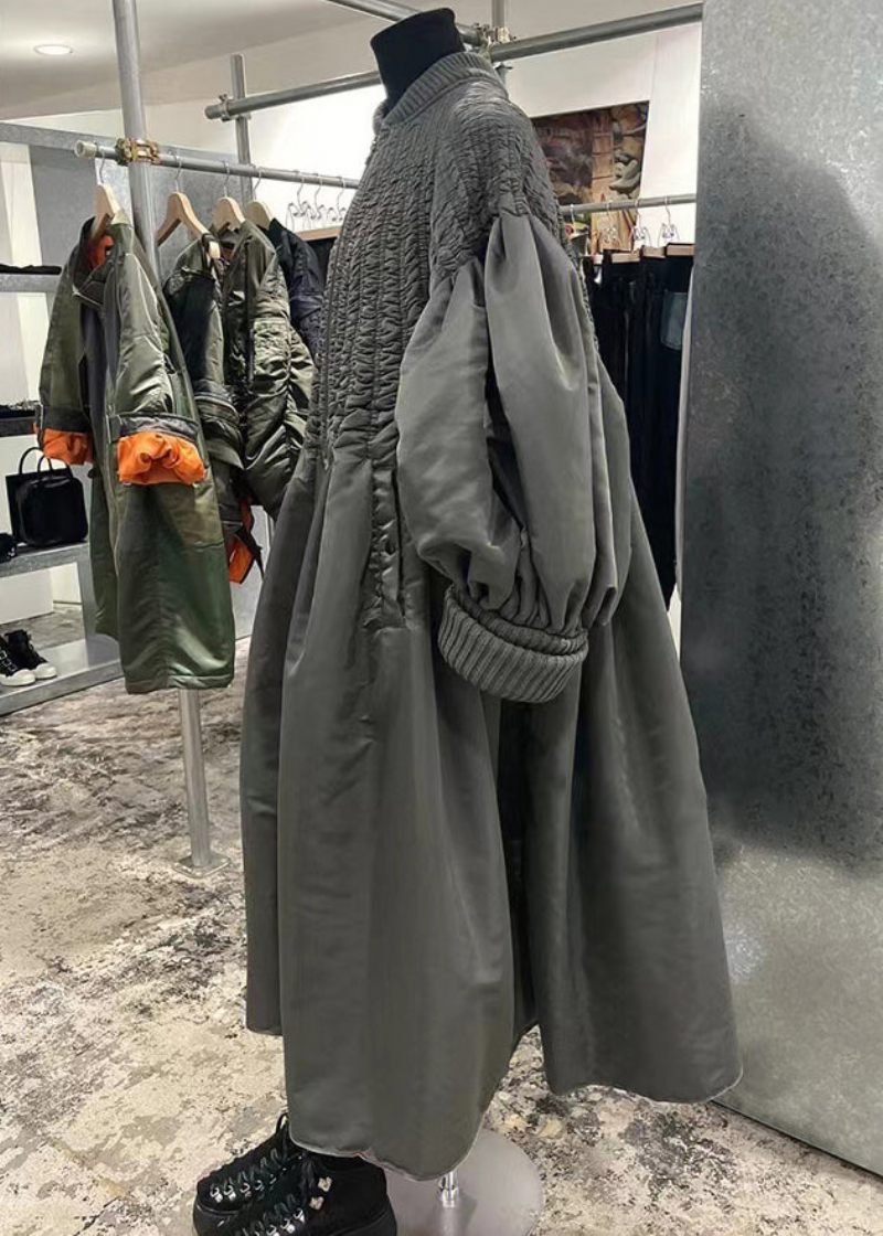 Chic Grå Zip Up Rynkiga Fickor Patchwork Fin Bomullsfylld Kappa Vinter - Dunjackor för kvinnor