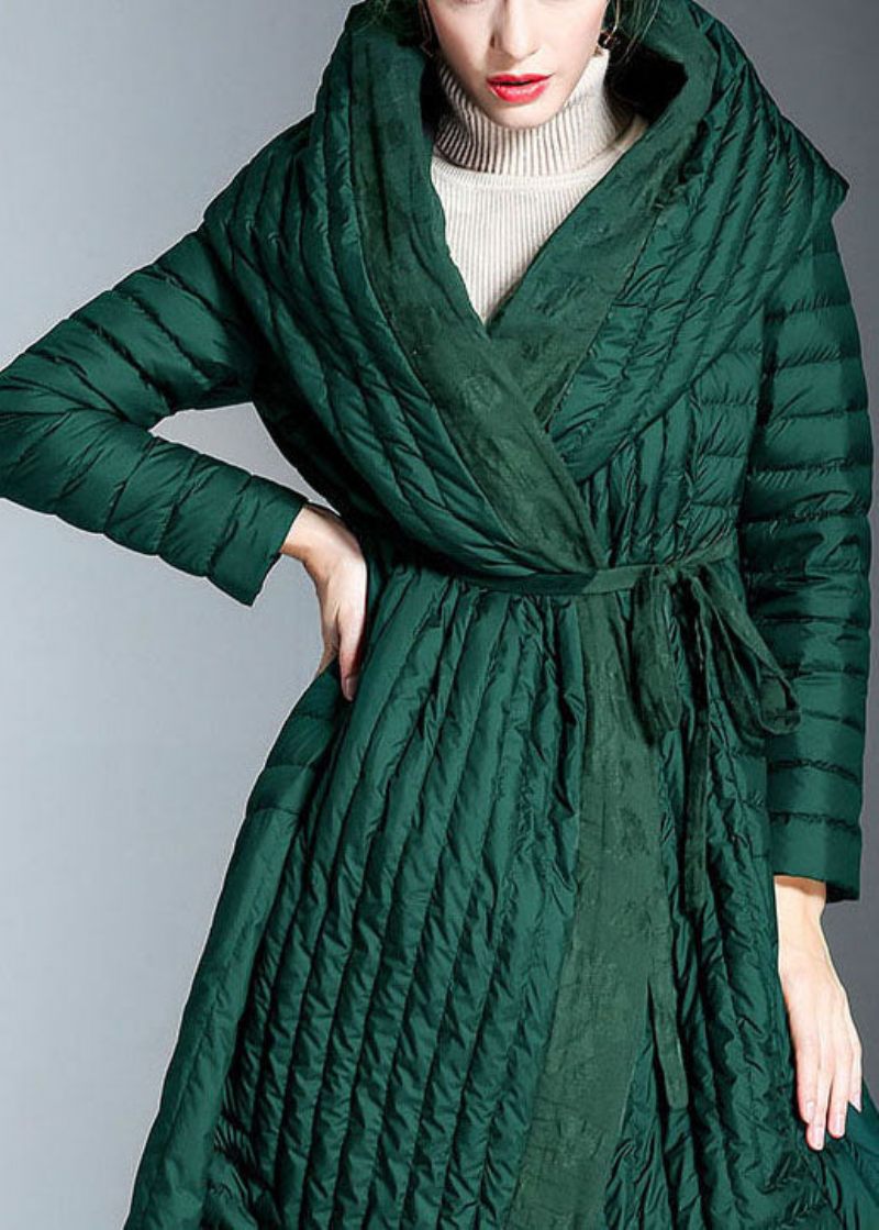 Chic Green Pockets Print Vinter Duck Down Kappa - Grön