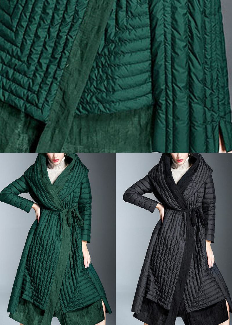 Chic Green Pockets Print Vinter Duck Down Kappa - Grön